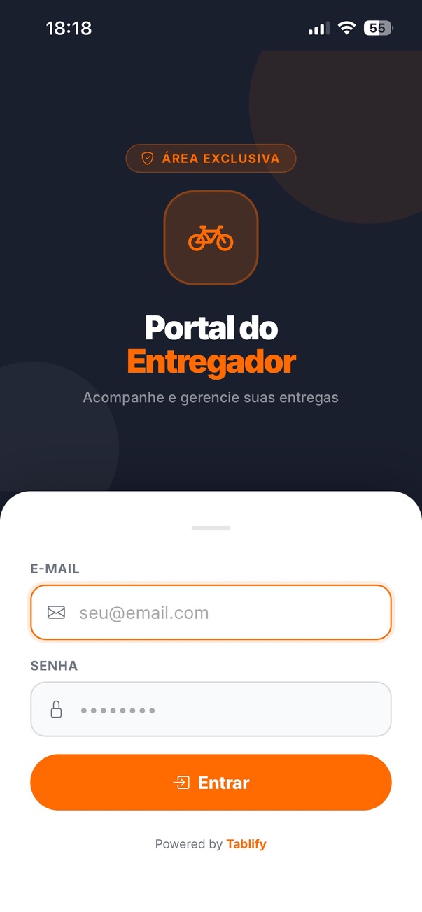 Login do entregador Tablify — tela app-like com fundo escuro