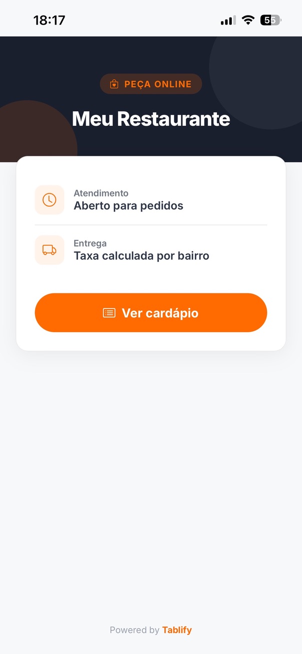 Portal do cliente Tablify — tela inicial